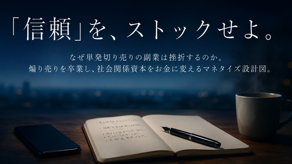 朝明け前のブルーモーメントの中、静かな木製デスクの上に画面が消灯したスマートフォン、開かれたノート、万年筆、そして温かいマグカップが置かれているクローズアップ。