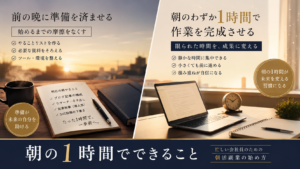 朝の1時間で副業に取り組む会社員が始めるまでの摩擦をゼロにしてツールに任せる部分を任せることで下書きを完成させるまでの手順を表した図解