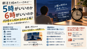 朝活は何時から始めるべきかを、動かせない予定を1日から引き算して残った時間で決めるという考え方を表した図解